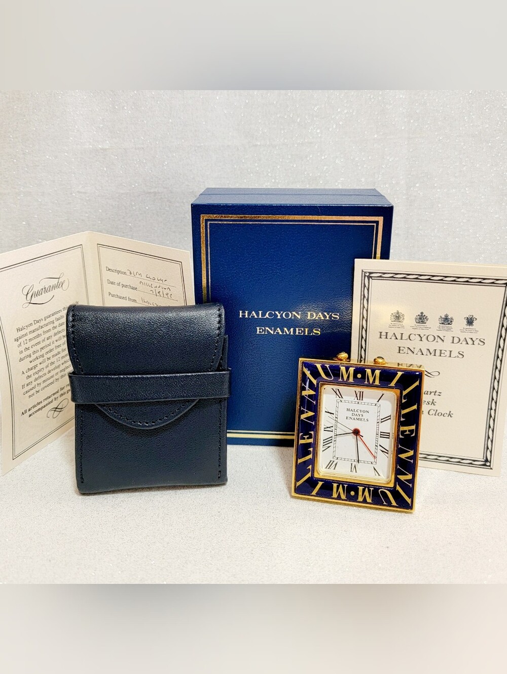 Halcyon Days Enamels Second Millennium Clock — Blue & Gold, Boxed